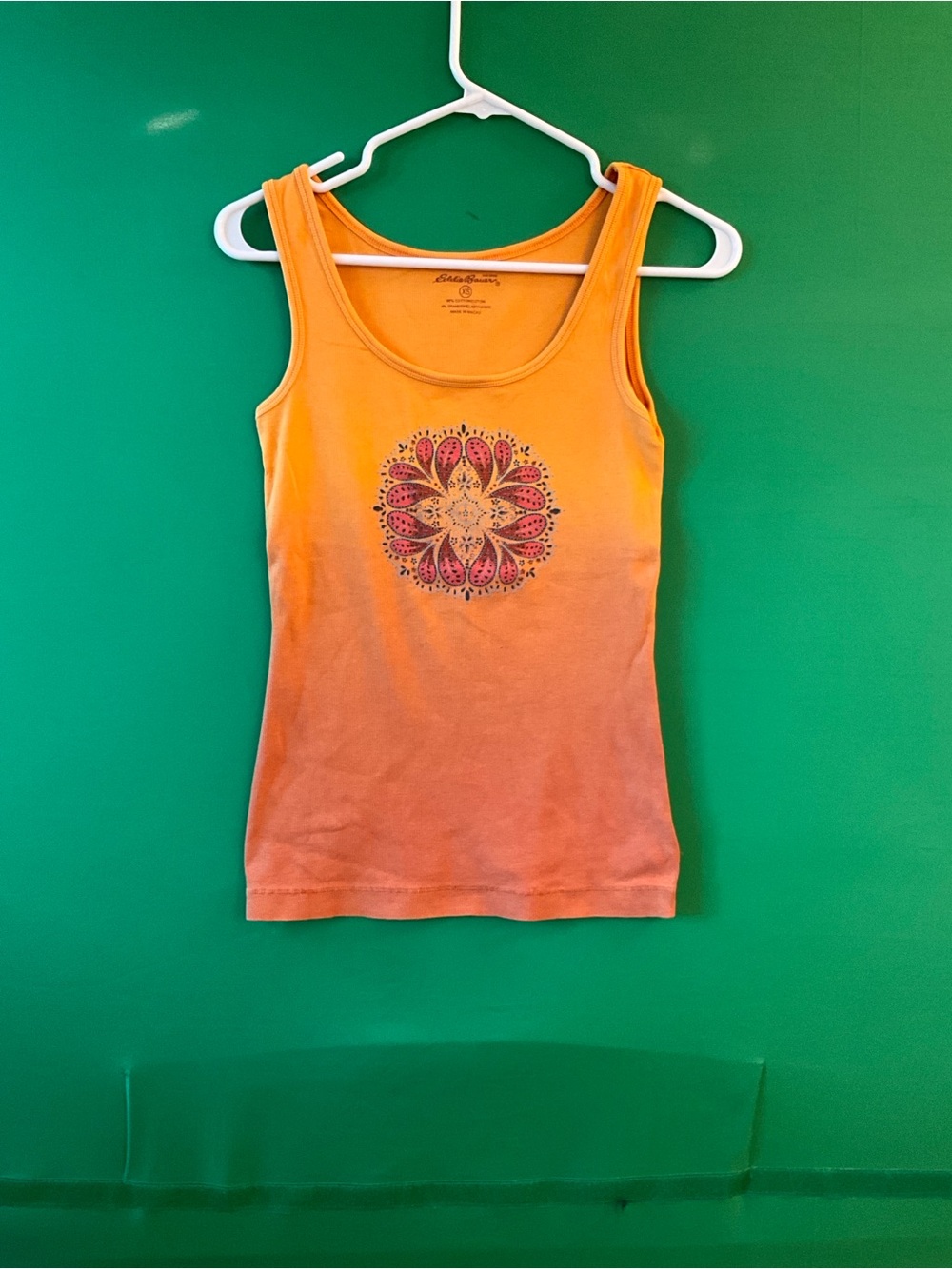 Eddie Bauer Sunset Orange Ombre Tank with Floral Medallion